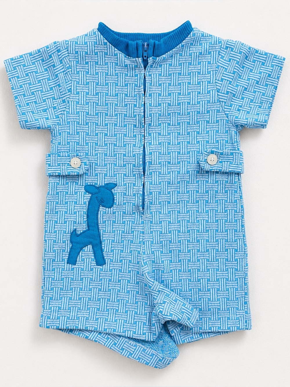 Vintage Health-Tex Stantogs Baby Blue Giraffe Romper Overalls 18M